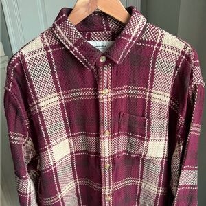 Abercrombie & Fitch Maroon and Cream Plaid Shirt